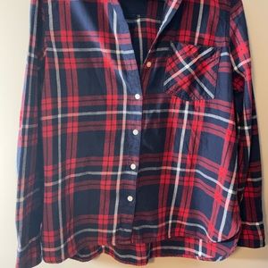Old Navy large plaid button down color red,white, & blue